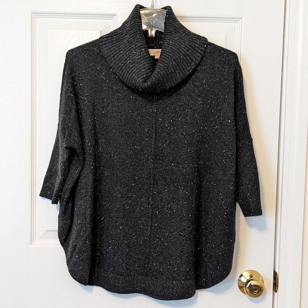 LOFT Dark Gray Cowl Neck 3/4 Sleeves Petite Sweater